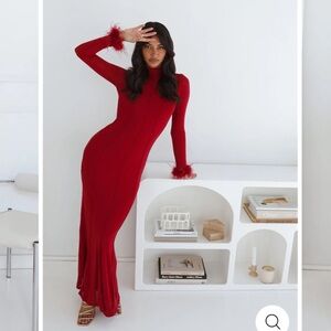 RUNAWAY THE LABEL Ramoni Maxi Red with Feathers